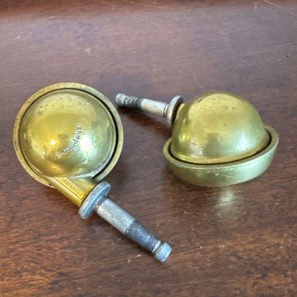 2 ~Vintage Shepherd Brass Ball Caster Wheels 2.5" Mounting MCM Furniture Rollers